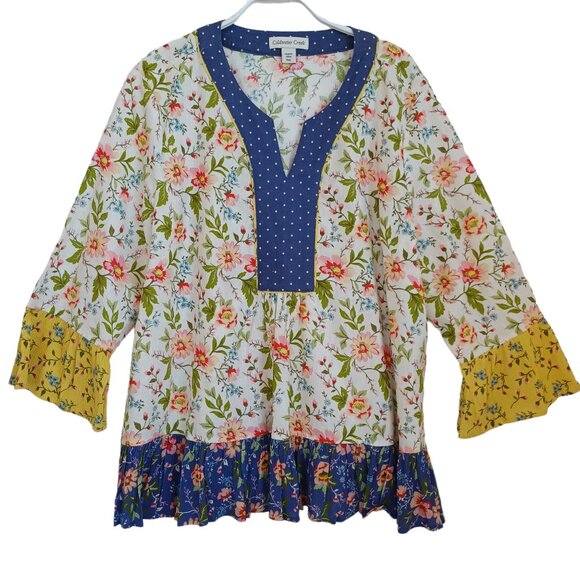 Coldwater Creek Tunic Multi Floral Mixed Media Linen Popover Top Womens PXL - Picture 10 of 10